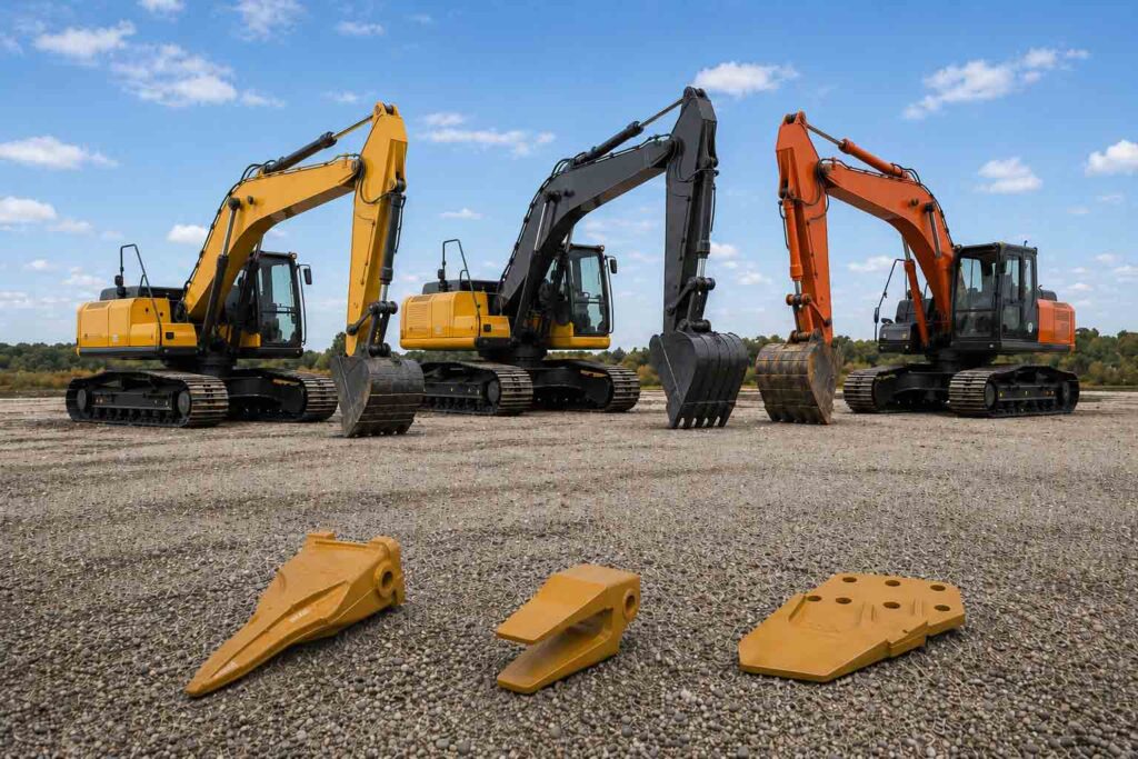 Excavator to fit with replacement wear parts during bucket work on site