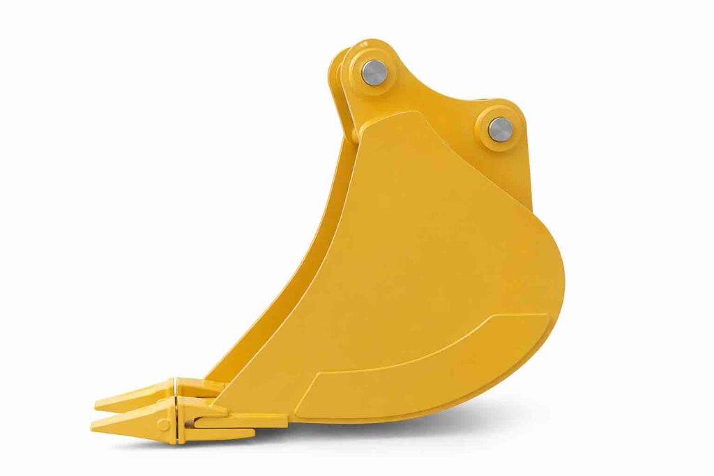 From the side, the bucket shape reads clearly as a narrow trenching option for 1–6T machines