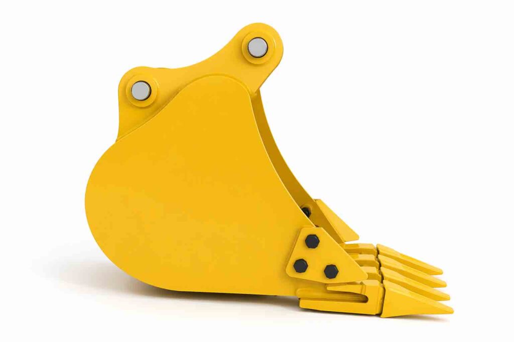 Seen in profile, the standard digging bucket shows the depth and side shape expected for 6–15T excavator digging work.