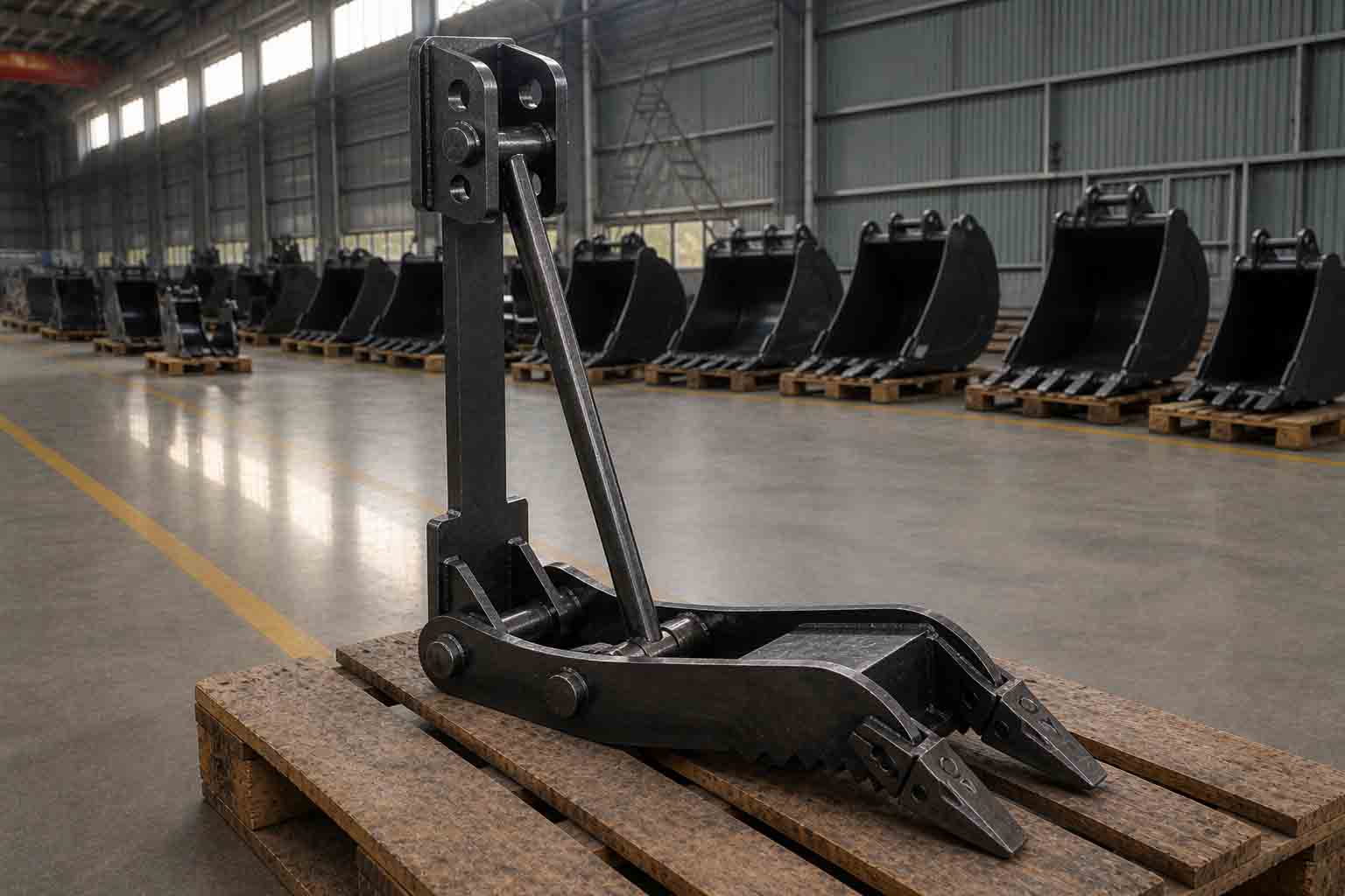 Mechanical thumb shown as part of a bucket-and-thumb handling package